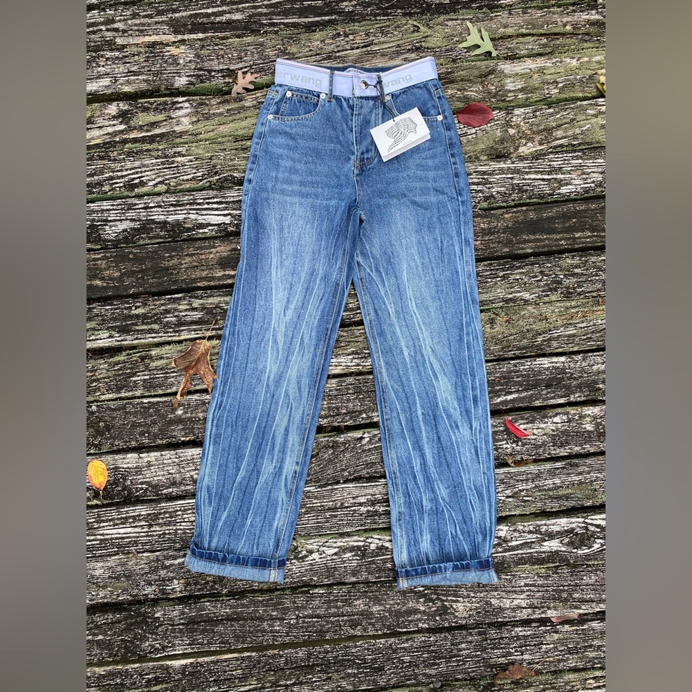 ALEXANDER WANG, Logo Webbing Mid Rise Relaxed Straight Jeans